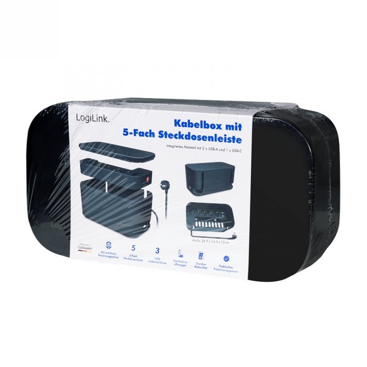 Imagine Cutie depozitare cu prelungitor 4 x Schuko + 1 x Euro + 2 x USB-A + 1 x USB-C Negru, Logilink LPS282U