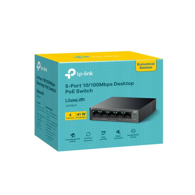 Imagine Switch Desktop 5 porturi 10/100Mbps cu 4 porturi PoE, TP-LINK LS105LP