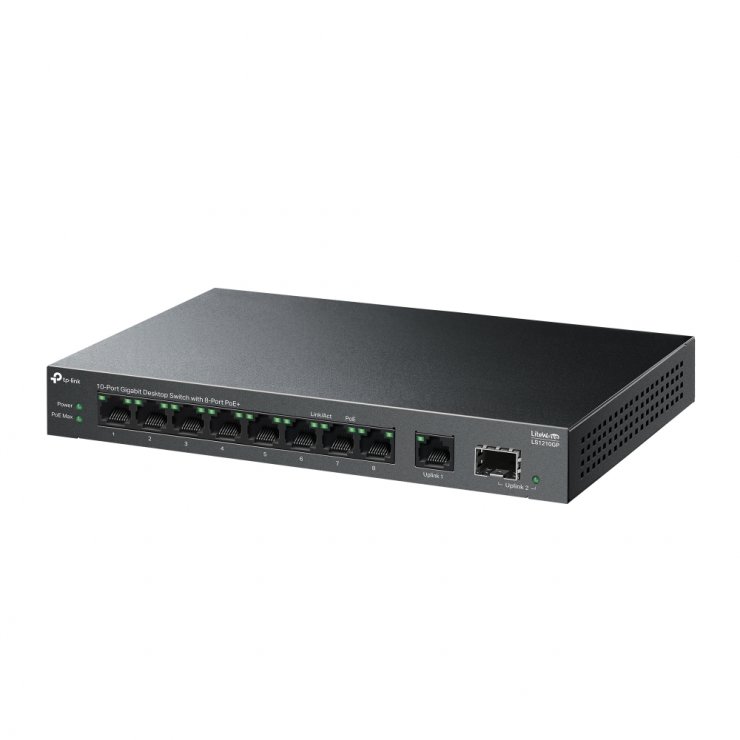 Imagine Desktop Switch Gigabit 10 porturi (8 x PoE+), TP-LINK LS1210GP