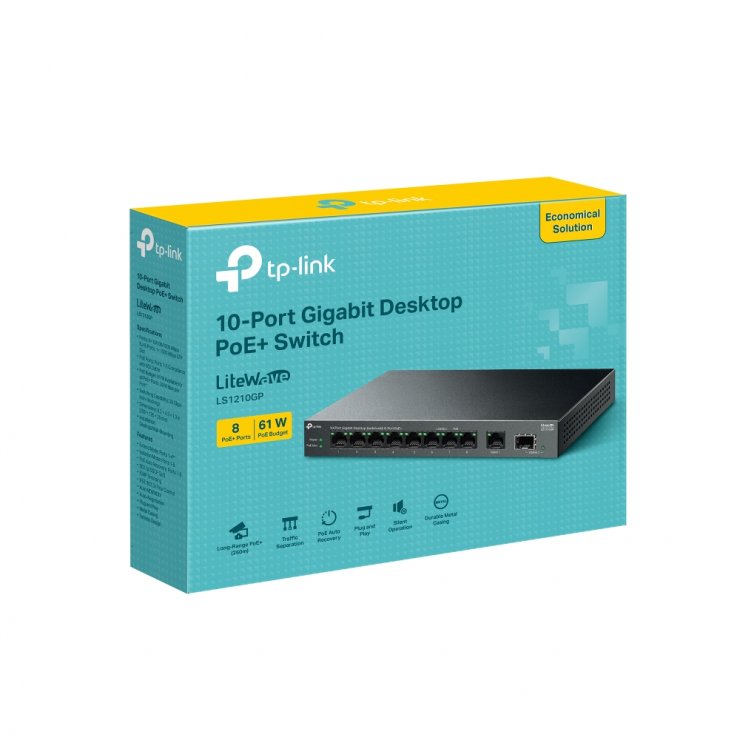 Imagine Desktop Switch Gigabit 10 porturi (8 x PoE+), TP-LINK LS1210GP