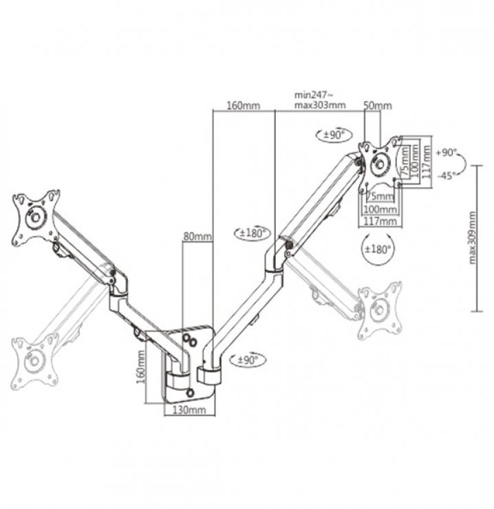 Imagine Suport 2 x monitor 17" - 27" max. 7kg cu montare perete, Gembird MA-WA2-01