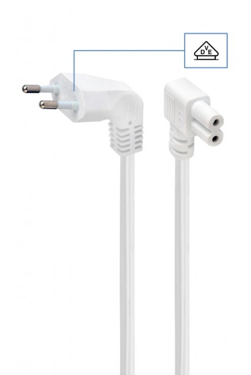 Imagine Cablu de alimentare Euro la IEC C7 unghi 2.5m Alb, Gembird PC-184L-VDE-2.5M-W