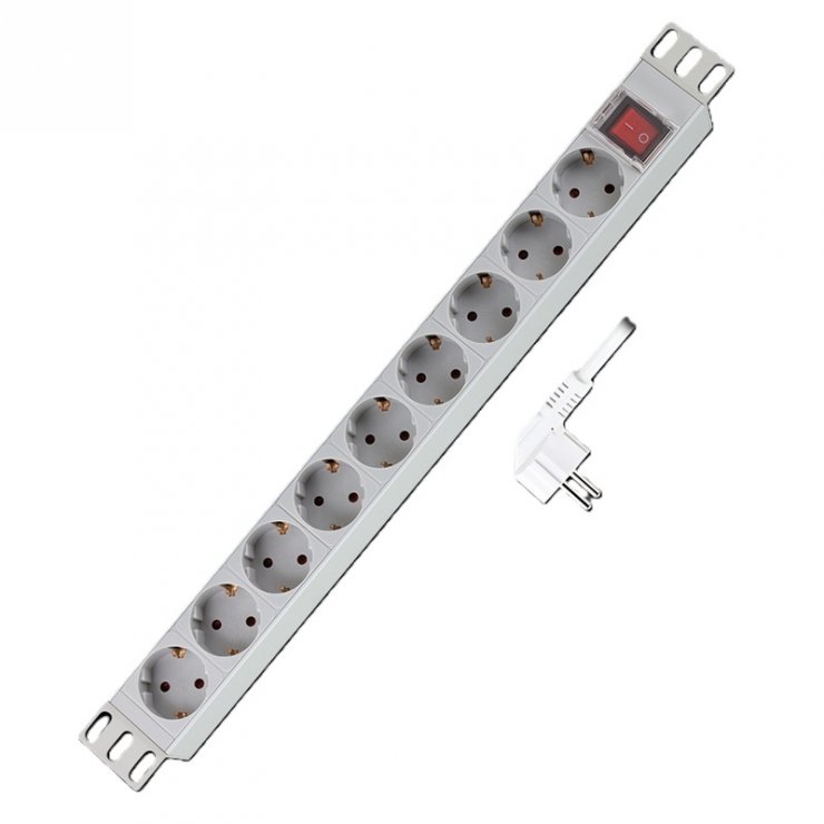 Imagine Prelungitor PDU 19" cu 9 prize Schuko + switch 2m Gri, Logilink PDU9C04