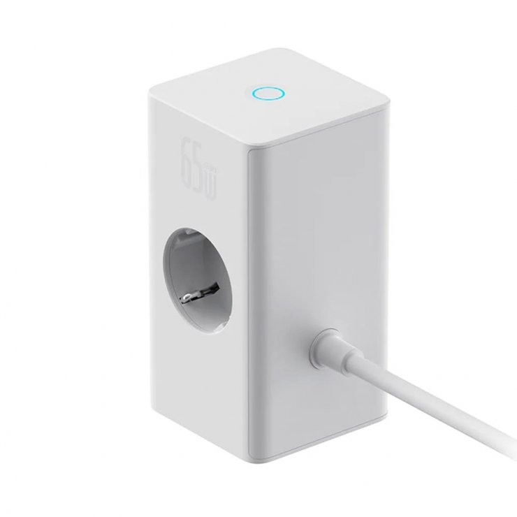 Imagine Incarcator priza 2 x Schuko + USB-A + USB-C 65W 1.5m Alb, Baseus PSLR000602