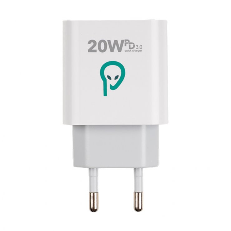 Imagine Incarcator priza 2 x USB type C 20W Alb, Spacer SPAR-TYPECQ-02