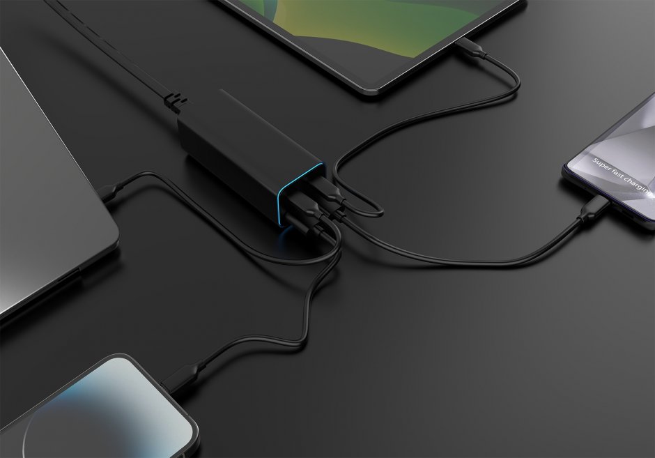 Imagine Incarcator priza Fast charger cu 2 x USB-A + 2 x USB-C 100W GaN, Gembird TA-UC-2A2C-PD100-01-BK