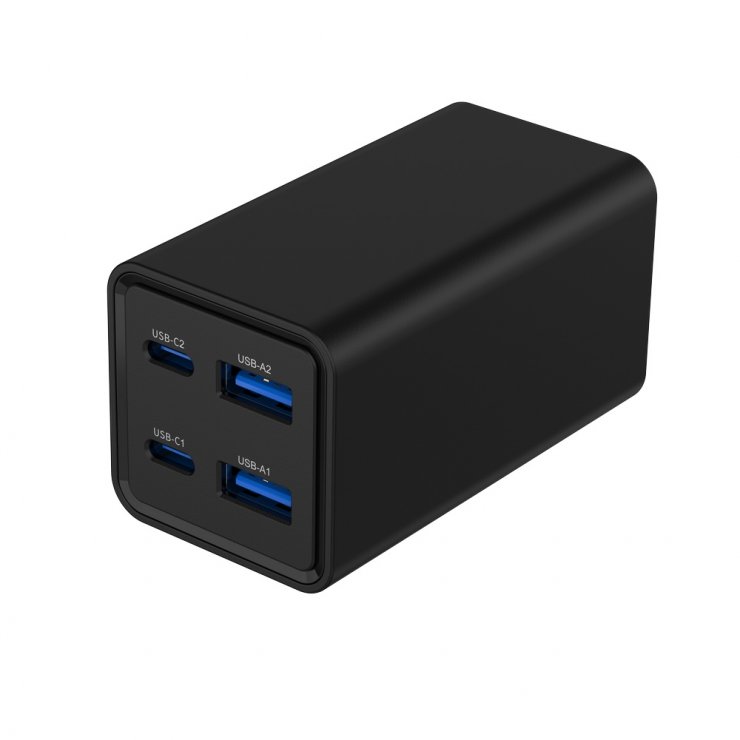 Imagine Incarcator priza Fast charger cu 2 x USB-A + 2 x USB-C 65W GaN, Gembird TA-UC-2A2C-PD65-01-BK