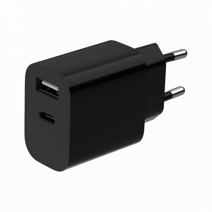 Imagine Incarcator priza 1 x USB-A + 1 x USB type C 2.4A Negru, Gembird TA-UC-2AC12-01-BK