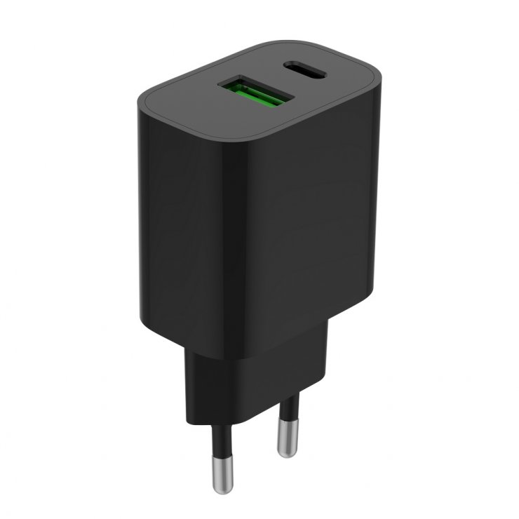 Imagine Incarcator priza USB-A + USB type C 20W Negru, Gembird TA-UC-PDQC20-01-BK