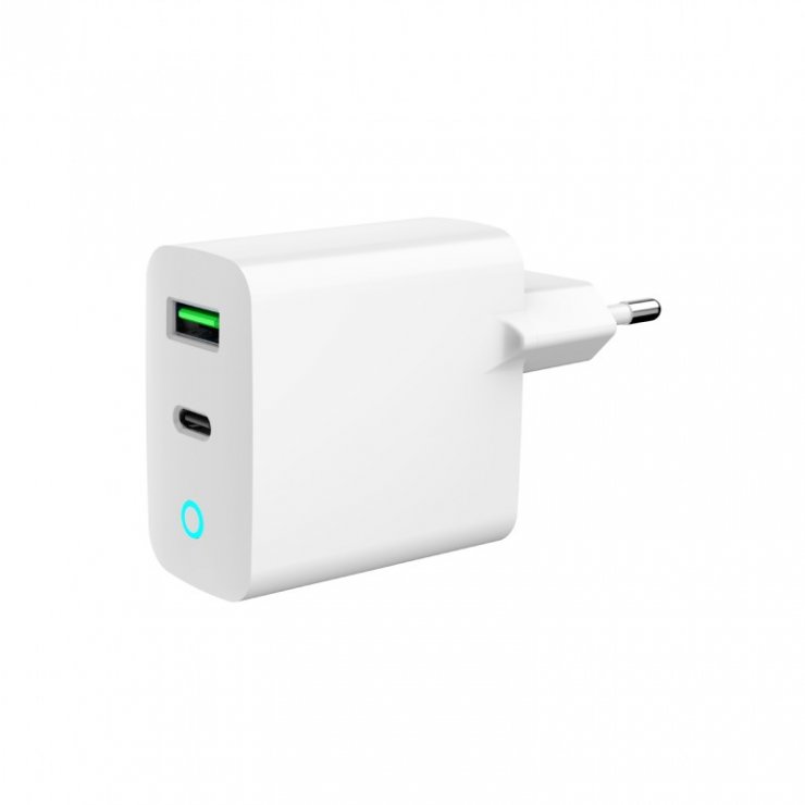 Imagine Incarcator priza USB-A + USB type C 20W Alb, Gembird TA-UC-PDQC20L-W-01