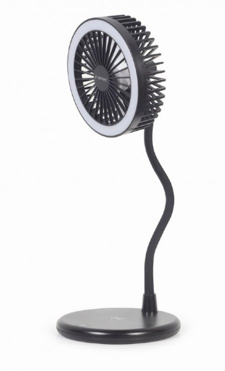 Imagine Ventilator birou cu lampa LED si incarcare wireless 10W, Gembird TA-WPC10-LEDFAN-01