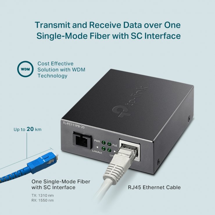 Imagine Media convertor 10/100Mbps WDM cu 1 x PoE, TP-LINK FC111PB-20