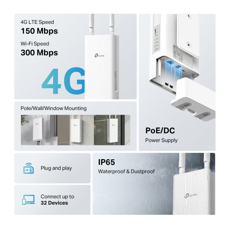Imagine Router Wi-Fi Outdoor 4G 300 Mbps, TP-LINK TL-MR100-OUTDOOR