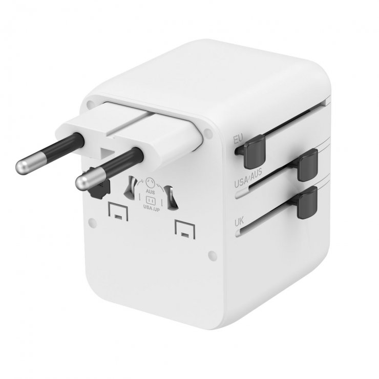 Imagine Incarcator priza universal US/UK/EU/AU cu 1 x USB-A + 2 x USB-C 20W, Gembird TPA-1A2C20-01-W