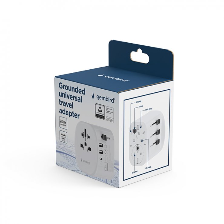 Imagine Incarcator priza universal US/UK/EU/AU cu 2 x USB-A + 1 x USB-C 15W, Gembird TPA-EU2A1C15-01-W