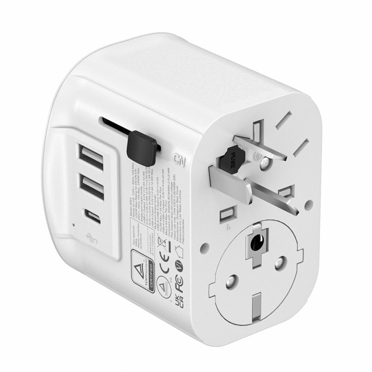 Imagine Incarcator priza universal US/UK/EU/AU cu 2 x USB-A + 1 x USB-C 15W, Gembird TPA-EU2A1C15-01-W