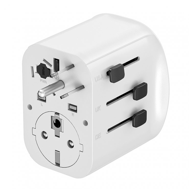 Imagine Incarcator priza universal US/UK/EU/AU cu 2 x USB-A + 1 x USB-C 15W, Gembird TPA-EU2A1C15-01-W
