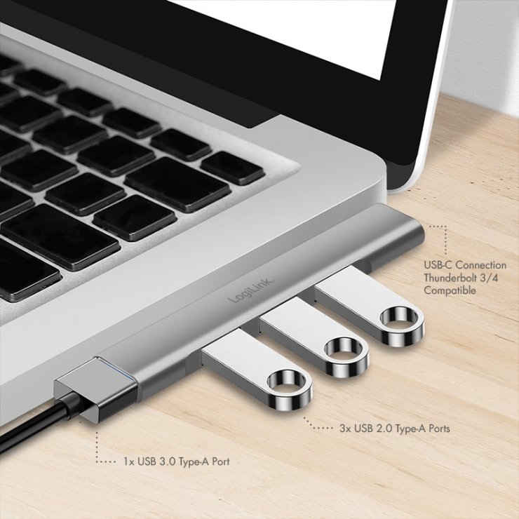 Imagine HUB USB 3.0 type C la 3 x USB-A 2.0 + 1 x USB-A 3.0, Logilink UA0437