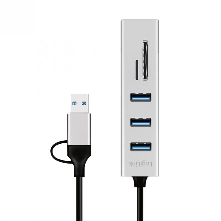 Imagine HUB USB 3.2 type C/USB-A la 3 x USB-A + SD/microSD, Logilink UA0445