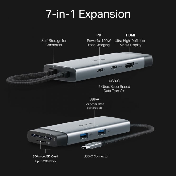 Imagine Docking station USB type C la HDMI 4K60Hz/USB type C/ 2 x USB-A + PD 100W, TP-LINK UH7020C