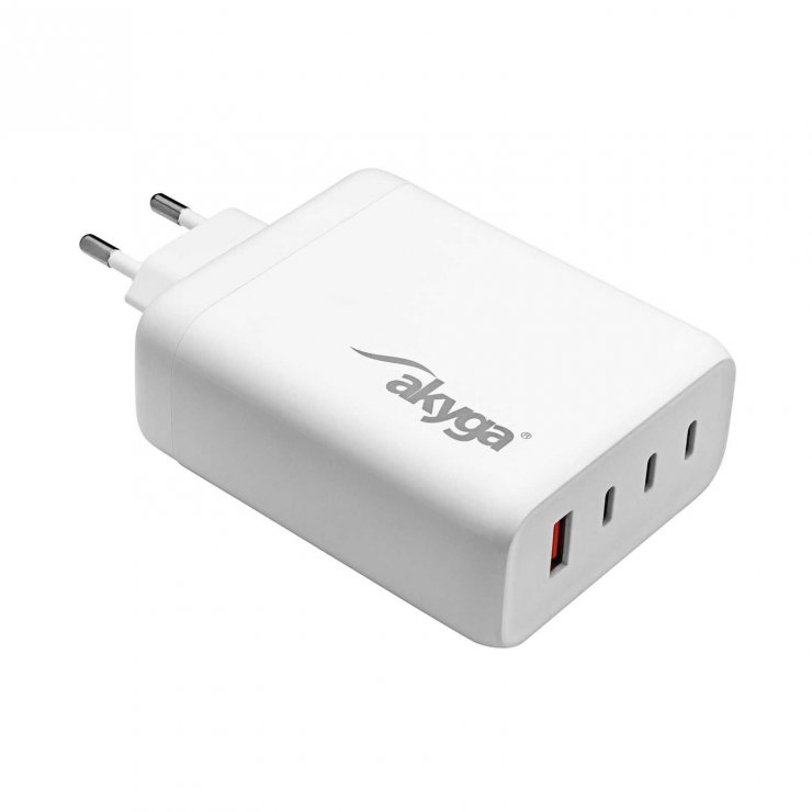 Imagine Incarcator priza 3 x USB-C + USB-A PD GaN 5-28V/1.5-5A 140W Alb, Akyga AK-CH-24