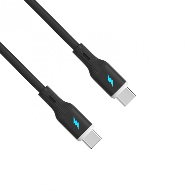 Imagine Cablu USB type C la USB type C 60W 1m Negru Silicon, Akyga AK-USB-67