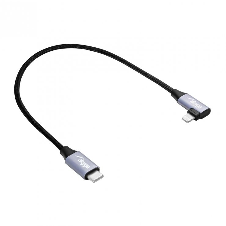 Imagine Cablu USB 2.0 type C la Apple Lightning drept/unghi 30W 0.3m, Akyga AK-USB-55