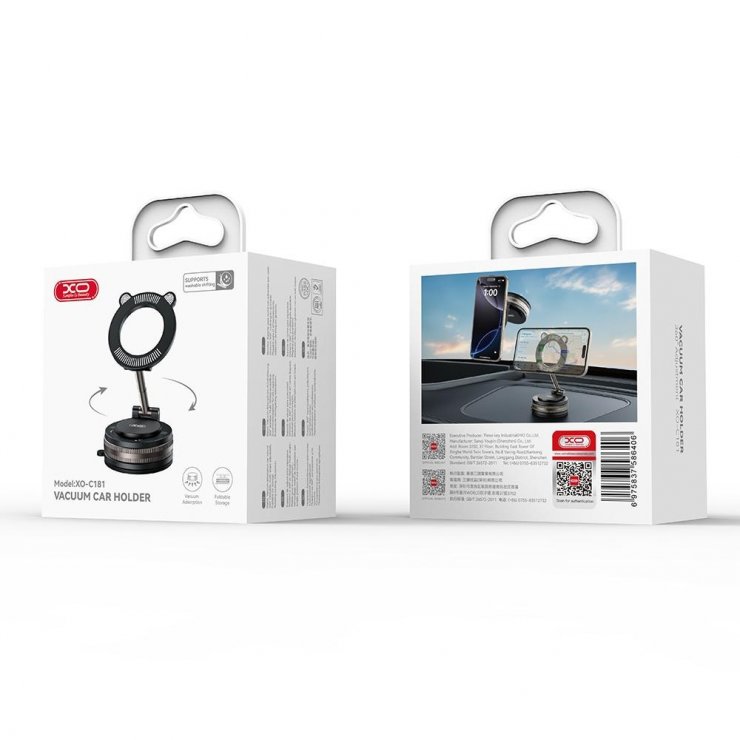 Imagine Suport cu ventuza pentru smartphone montare cu magnet Cat head Negru, XO C181