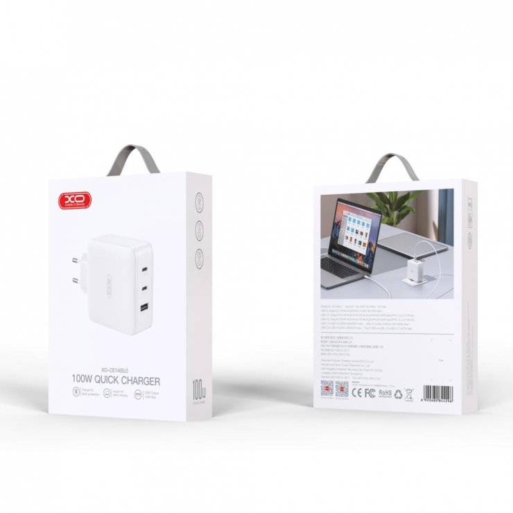 Imagine Incarcator priza USB-A + 2 x USB-C GaN 100W Alb, XO CE14