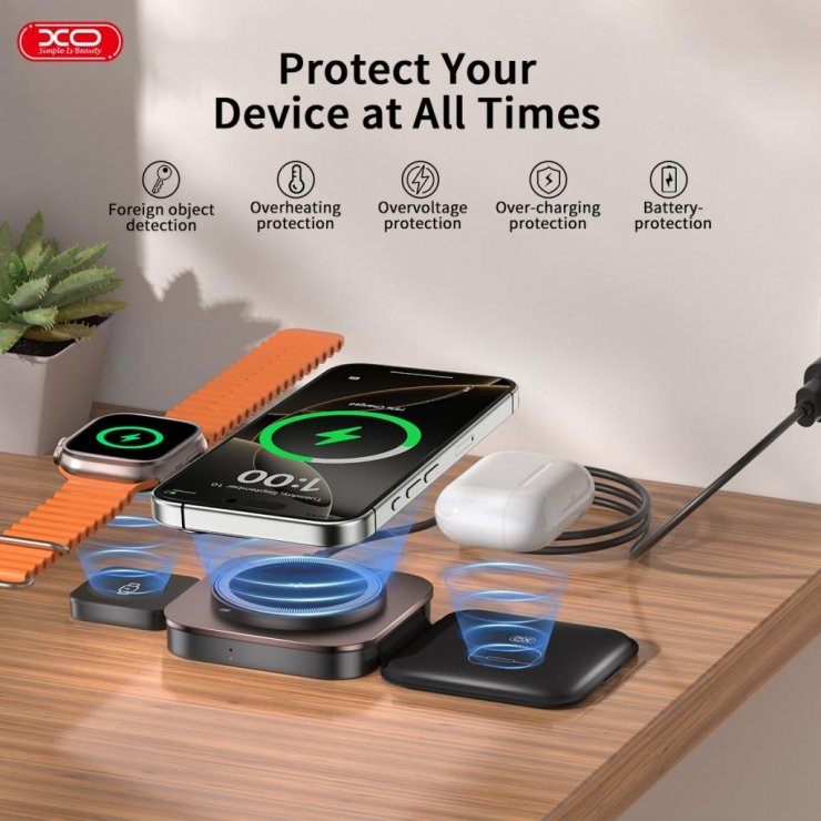 Imagine Statie wireless de incarcare 15W 3in1 Negru, XO CX035