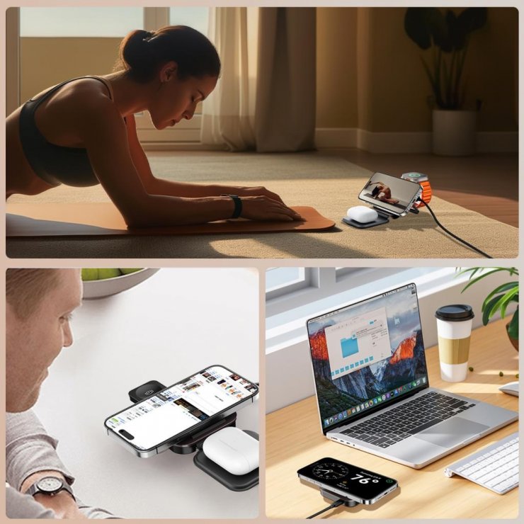 Imagine Statie wireless de incarcare 15W 3in1 Negru, XO CX035