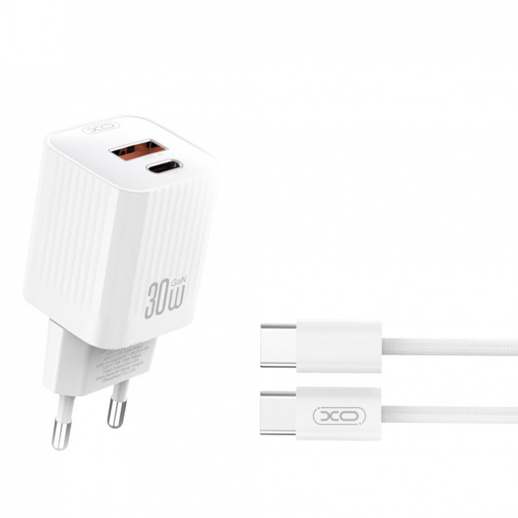 Imagine Incarcator priza 1 x USB-A + 1 x USB-C 30W + cablu USB type C Alb, XO L149
