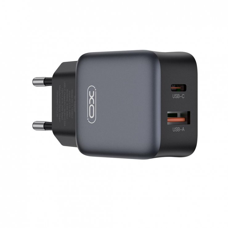 Imagine Incarcator priza USB-A + USB-C 30W GaN Nitride Negru, XO L156