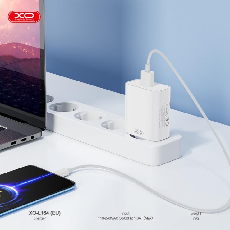 Imagine Incarcator priza USB-A 120W + cablu USB A-C Alb, XO L164