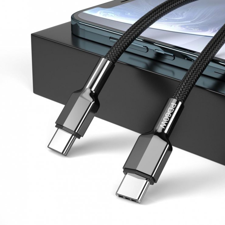 Imagine Cablu USB 2.0 type C la USB type C 60W 1m brodat Negru, XO NB-183B