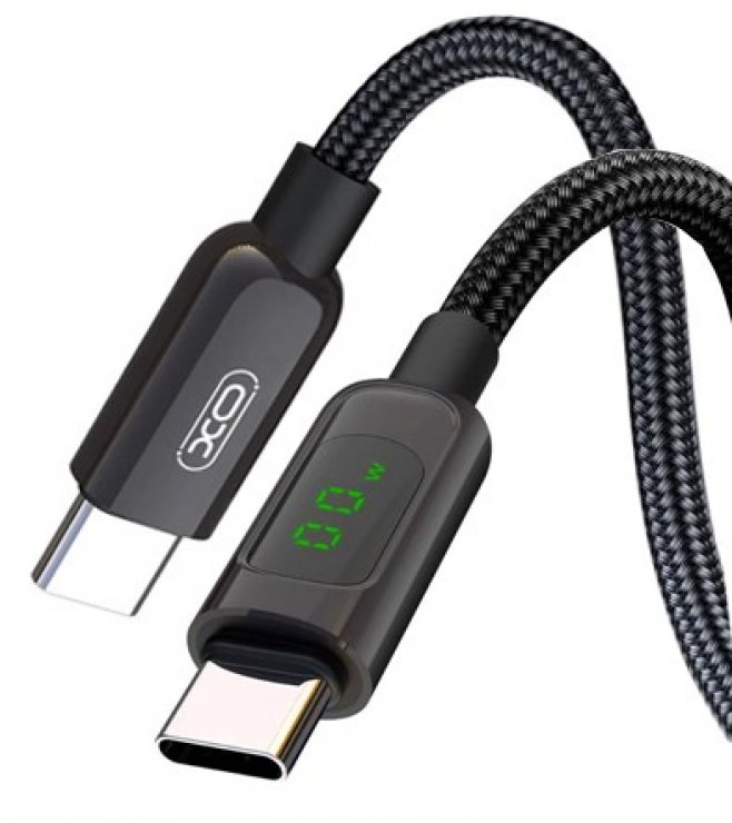Imagine Cablu USB 2.0 type C la USB type C 60W cu afisaj 1m brodat Negru, XO NB-Q203B