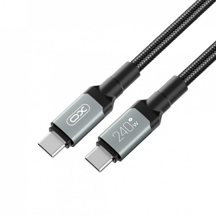 Imagine Cablu USB 2.0 type C la USB type C 240W 1m brodat/metalic Negru, XO NB-Q264A