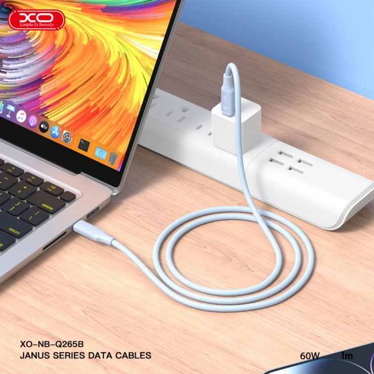 Imagine Cablu USB 2.0 type C la USB type C 60W 1m Silicon Blue, XO NB-Q265B