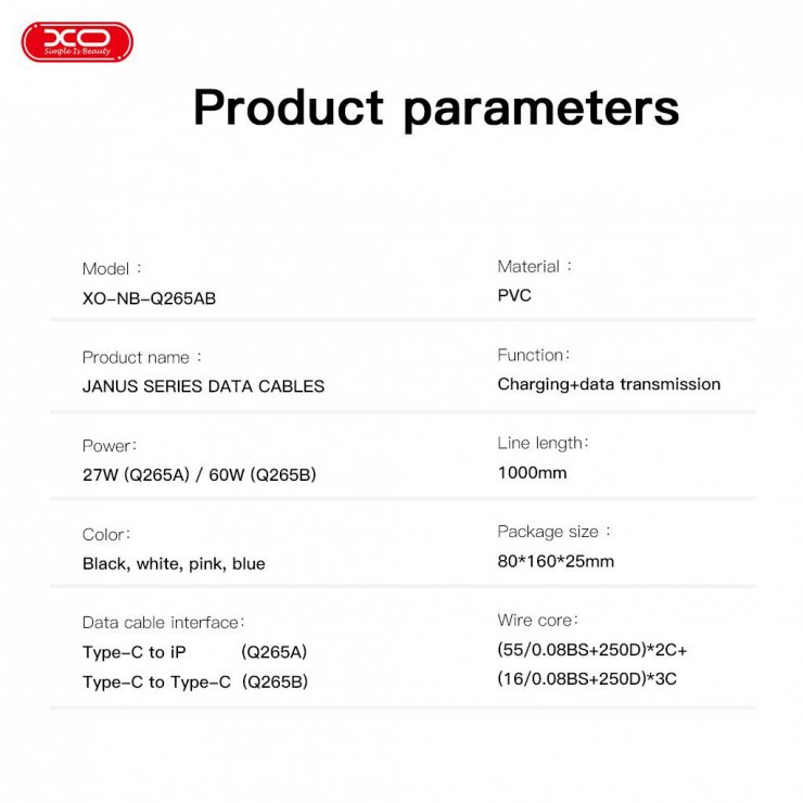 Imagine Cablu USB 2.0 type C la USB type C 60W 1m Silicon Blue, XO NB-Q265B