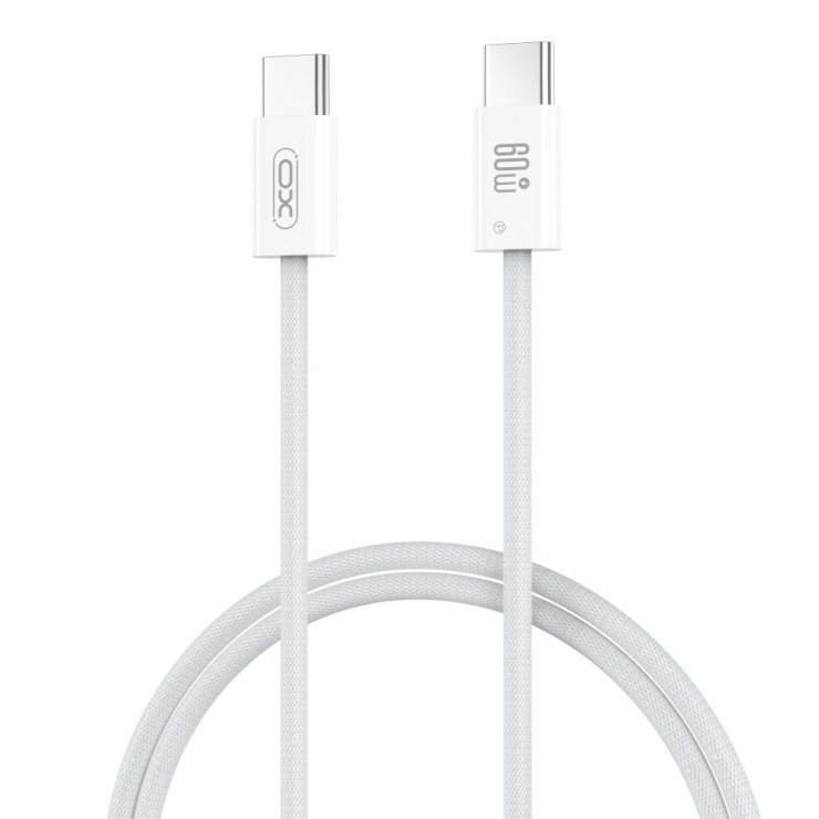 Imagine Cablu USB 2.0 type C la USB type C 60W 1m brodat Alb, XO NB-Q273
