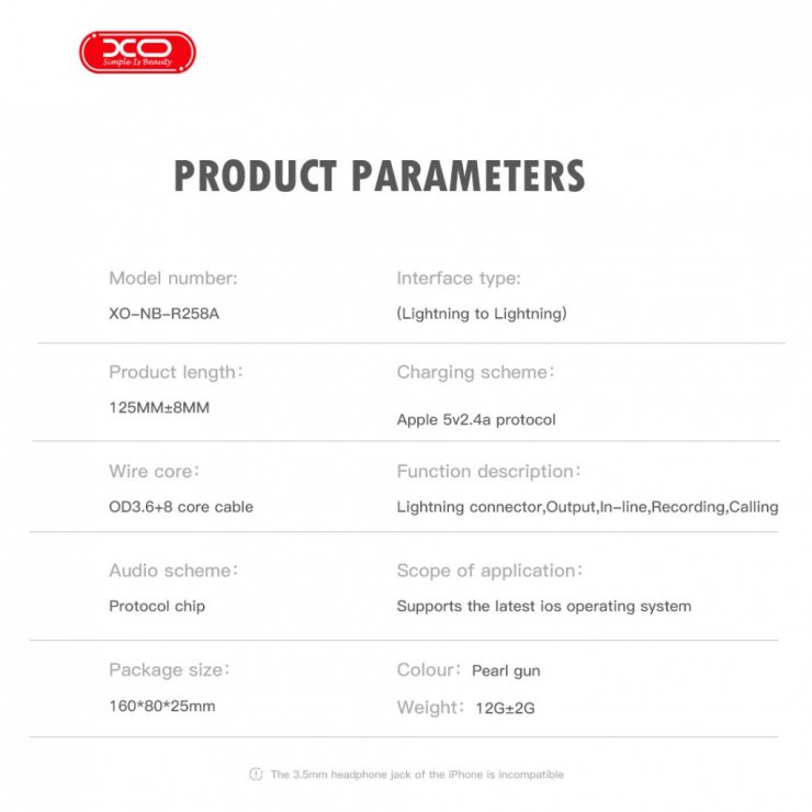 Imagine Adaptor Lightning la 2 x Lightning T-M 12.5cm brodat, XO NB-R258A