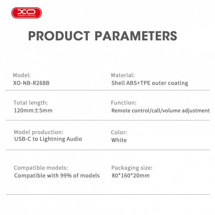 Imagine Adaptor audio USB type C la Lightning T-M 12cm Alb, XO NB-R268B