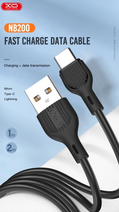 Imagine Cablu USB-A la USB type C 2A 1m Negru, XO NB200