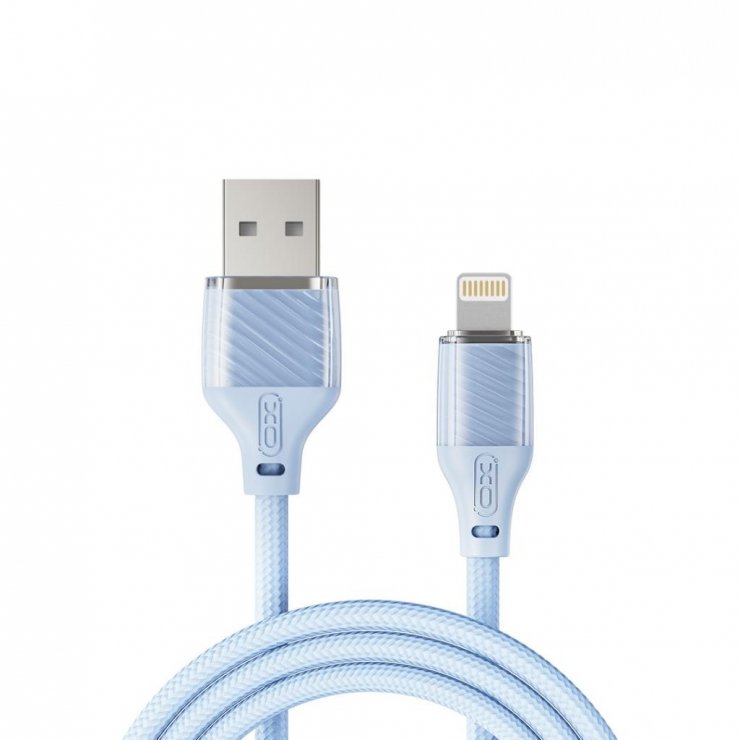 Imagine Cablu USB-A la Lightning 5A Transparent/Blue brodat 1m, XO NB291