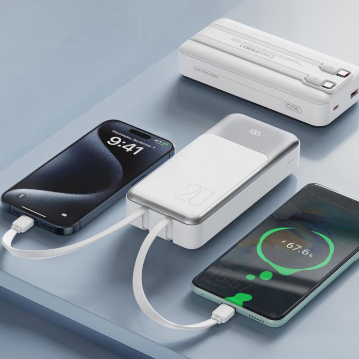 Imagine Power bank 20000 mAh 22.5W cu display + cablu USB-C/Lightning Alb, XO PR249