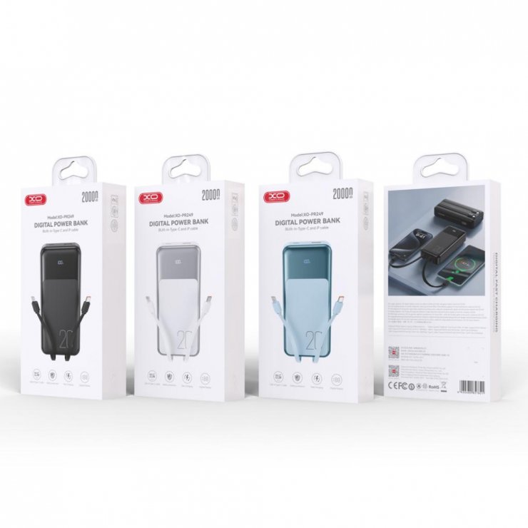 Imagine Power bank 20000 mAh 22.5W cu display + cablu USB-C/Lightning Alb, XO PR249