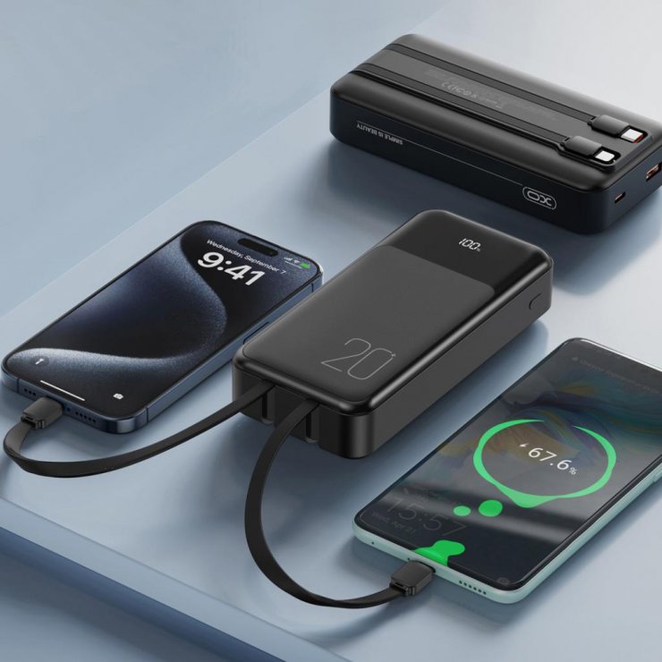 Imagine Power bank 20000 mAh 22.5W cu display + cablu USB-C/Lightning Negru, XO PR249