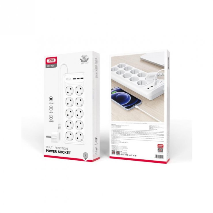 Imagine Prelungitor cu 10 x Schuko + 3 x USB-A Alb 2m, XO WL07