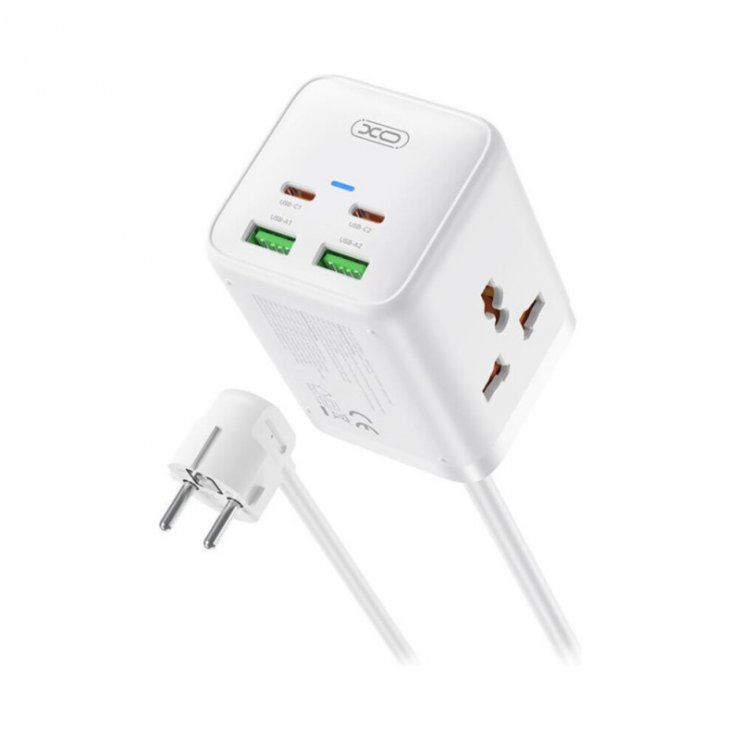 Imagine Incarcator priza 2 x USB-A + 2 x USB type C 1.5m Alb, XO WL24