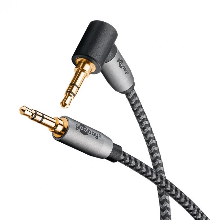 Imagine Cablu audio jack stereo 3.5mm drept/unghi 90 grade T-T 0.5m brodat, Goobay Plus G65277